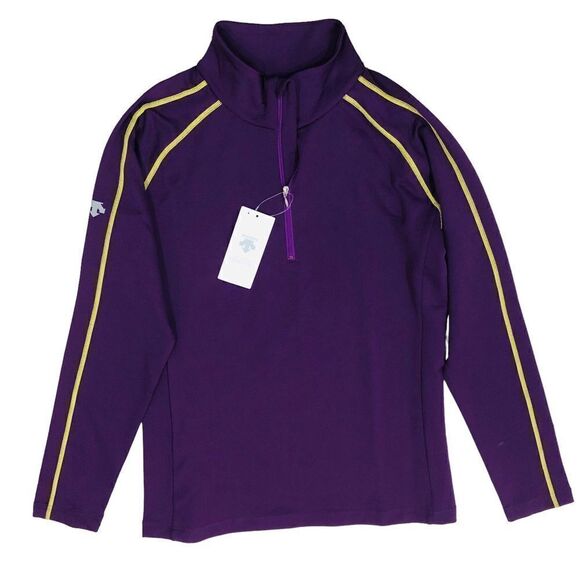 NEW Descente Sweatshirt Purple Yellow Pullover High Mock Neckline Arm Logo - Picture 1 of 8